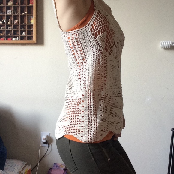 Vintage Art Deco Crochet Knit Blouse Vine Leaves - Picture 6 of 9